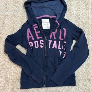 Vintage 2000sAeropostale navy blue zip up hoodie with pink accents